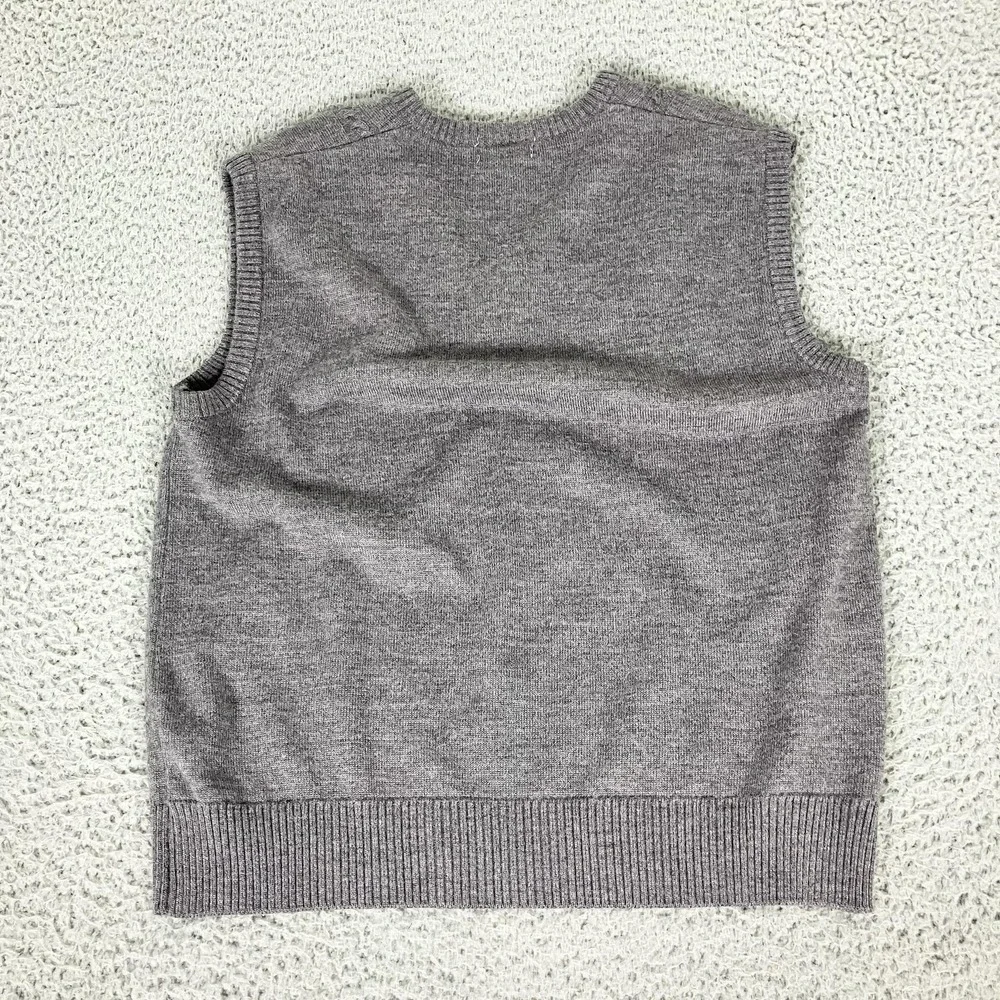 Lacoste Sweater Vest Mens Medium Gray Acrylic Wool V Neck Knit Croc Logo